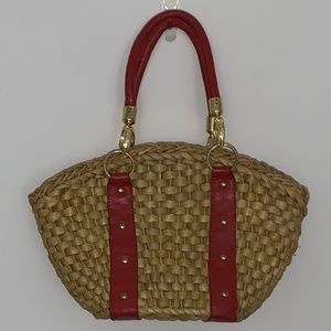 Fashion Straw Handbag/purse/tote with Red and Gold Accents